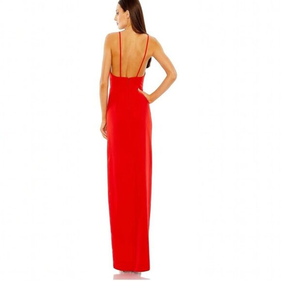 Mac Duggal Red Thin Strap Cutout High Slit V-Neck Gown Size 8 NWT Size 8 - Picture 4 of 5